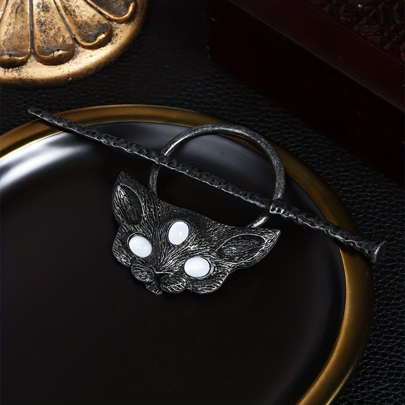 WorldNorse Forged Trine Eye Cat Gem Hairpin - Retro Silver - image 4