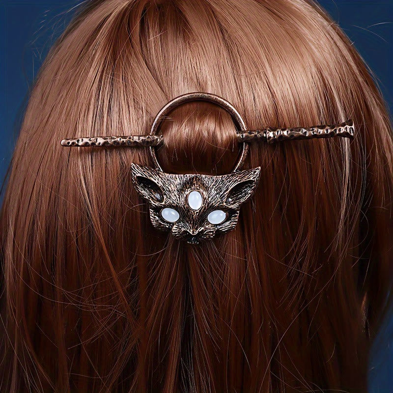 WorldNorse Forged Trine Eye Cat Gem Hairpin - Red Bronze - image 0