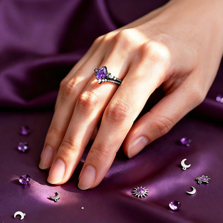 FREE Today: Black Gold Plated Amethyst Moon Ring Set - image 1