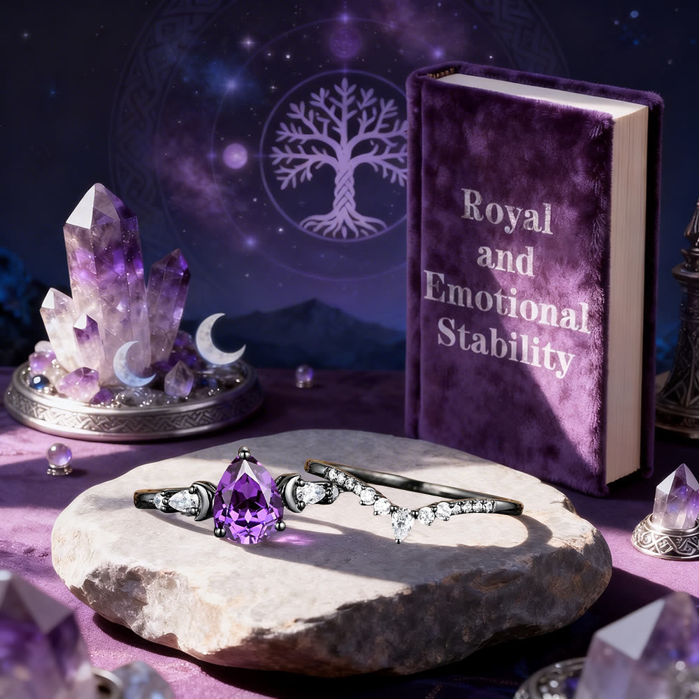 FREE Today: Black Gold Plated Amethyst Moon Ring Set - image 3