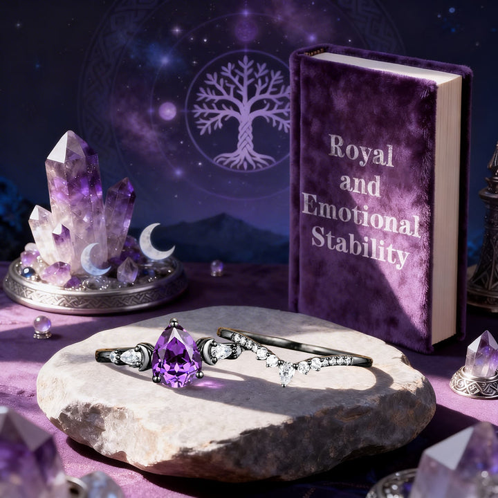 FREE Today: Black Gold Plated Amethyst Moon Ring Set - image 3