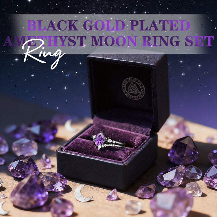 FREE Today: Black Gold Plated Amethyst Moon Ring Set - image 2