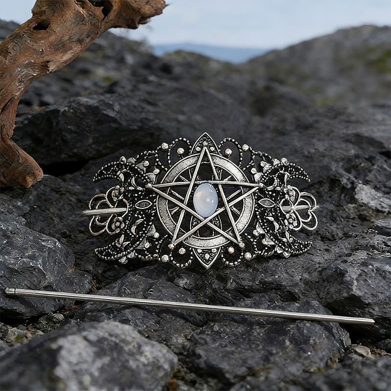 WorldNorse Pentagram Moon Filigree Hairpin - White - image 1