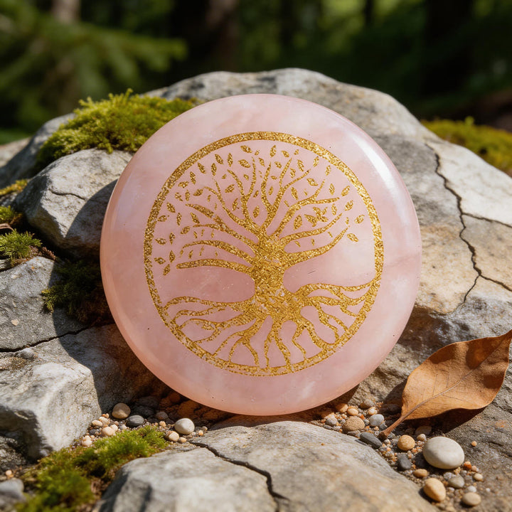 WorldNorse Tree of Life Protection Engraved Crystal Decor - Rose Quartz - image 2