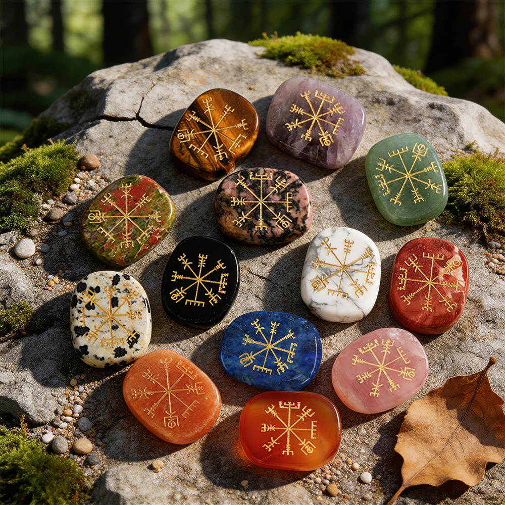 WorldNorse Vegvisir Compass Guidance Rune Crystal Decor - Full Set (16 Pieces) - image 0