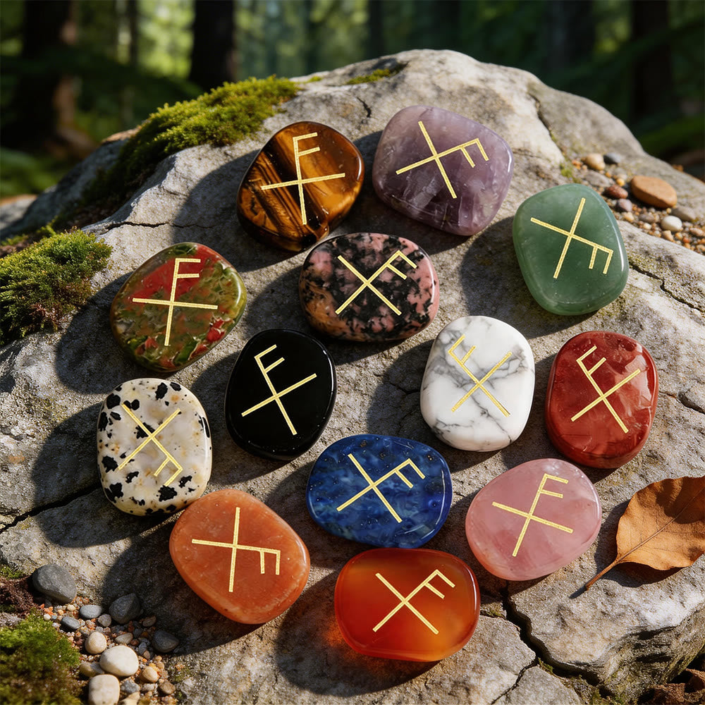 WorldNorse Gibo Auja Positive Fortune Rune Crystal Decor - Full Set (16 Pieces) - image 0