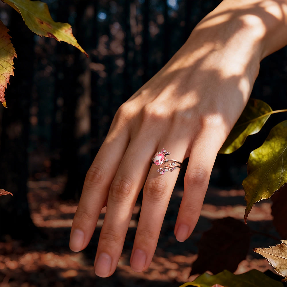 FREE Today: Rose Gold Teardrop Pink Tourmaline Leaf Ring Set - image 1