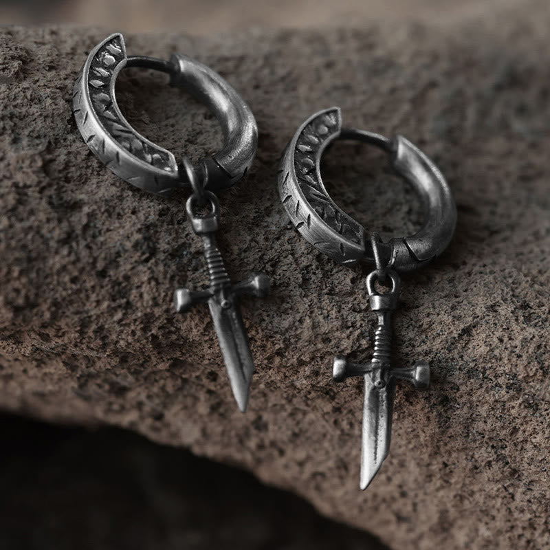 WorldNorse Handcrafted 925 Silver Viking Sword Hoop Drop Earrings - A Pair - image 0