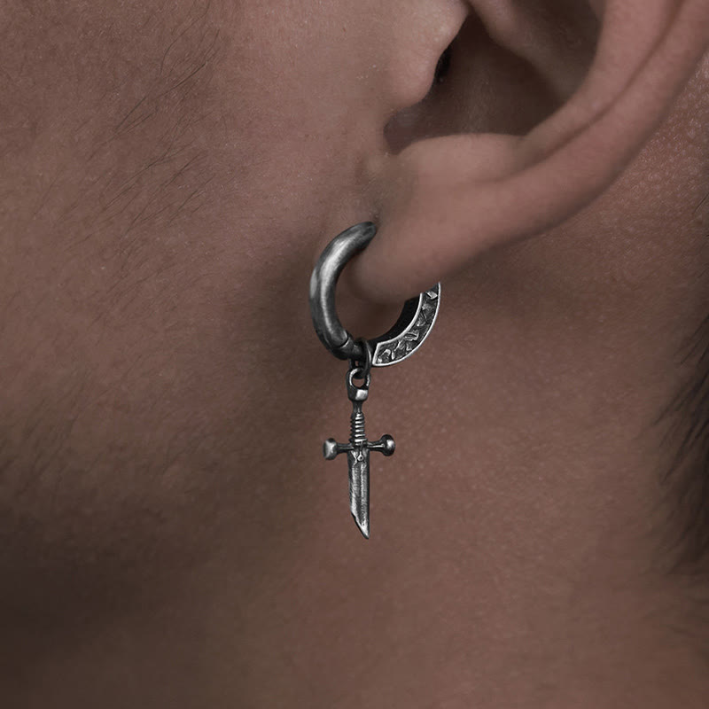 WorldNorse Handcrafted 925 Silver Viking Sword Hoop Drop Earrings - image 1