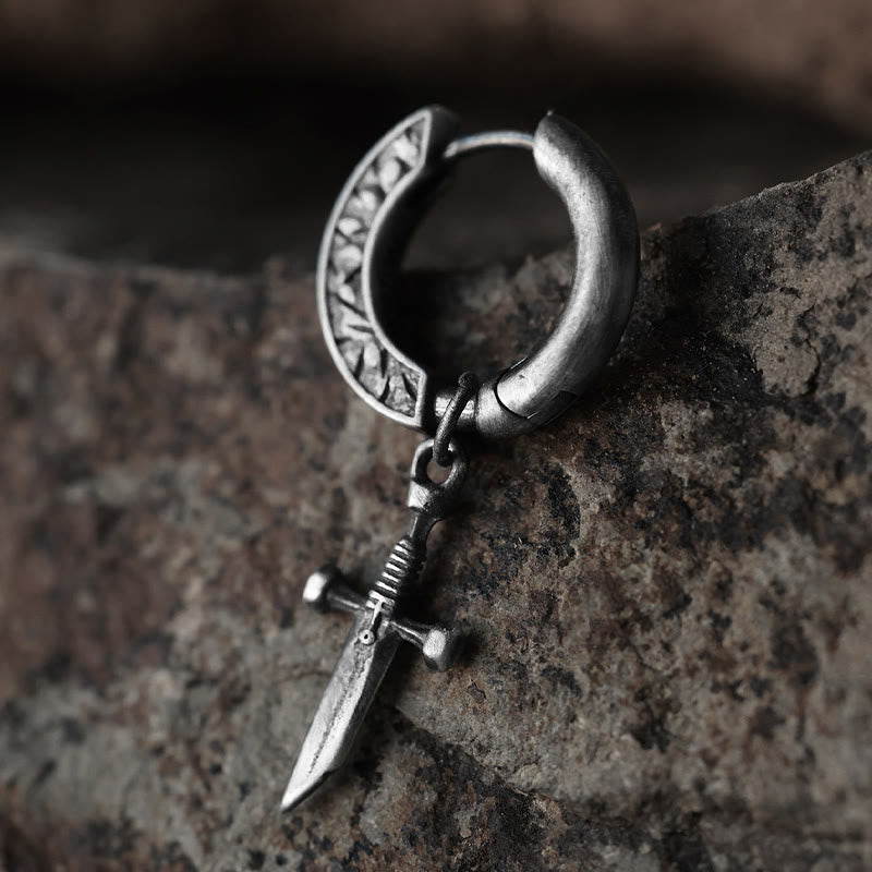 WorldNorse Handcrafted 925 Silver Viking Sword Hoop Drop Earrings - image 4