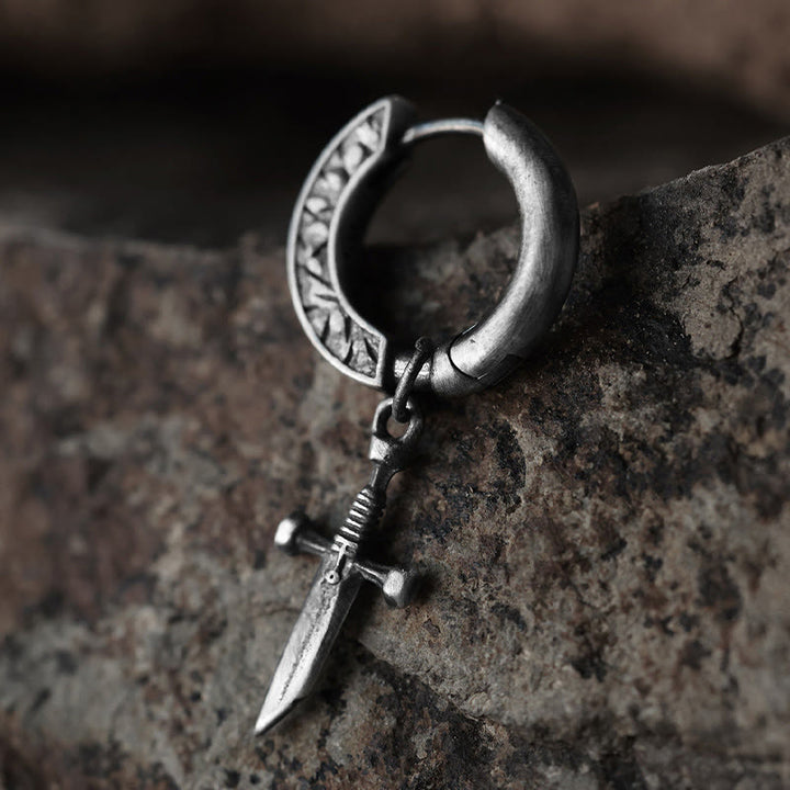 WorldNorse Handcrafted 925 Silver Viking Sword Hoop Drop Earrings - image 4