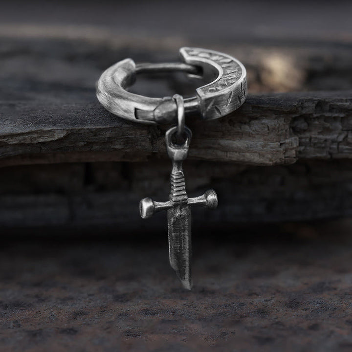 WorldNorse Handcrafted 925 Silver Viking Sword Hoop Drop Earrings - image 2