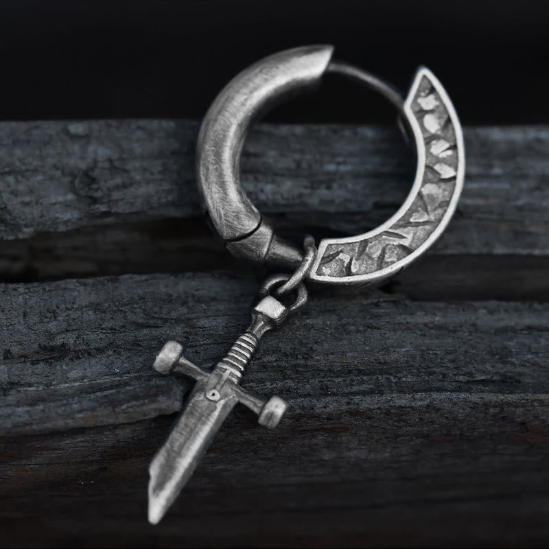 WorldNorse Handcrafted 925 Silver Viking Sword Hoop Drop Earrings - image 5