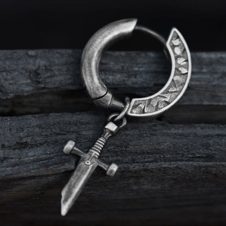 WorldNorse Handcrafted 925 Silver Viking Sword Hoop Drop Earrings - image 5
