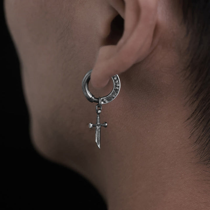 WorldNorse Handcrafted 925 Silver Viking Sword Hoop Drop Earrings - image 7