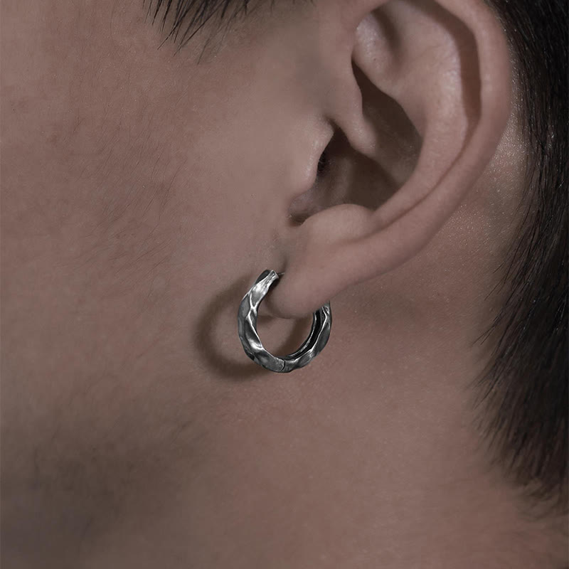 WorldNorse Handcrafted 925 Silver Hammered Rock Hoop Earrings - image 1