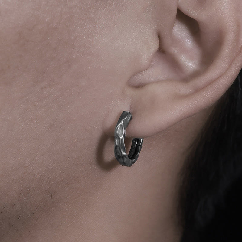WorldNorse Handcrafted 925 Silver Hammered Rock Hoop Earrings - image 6