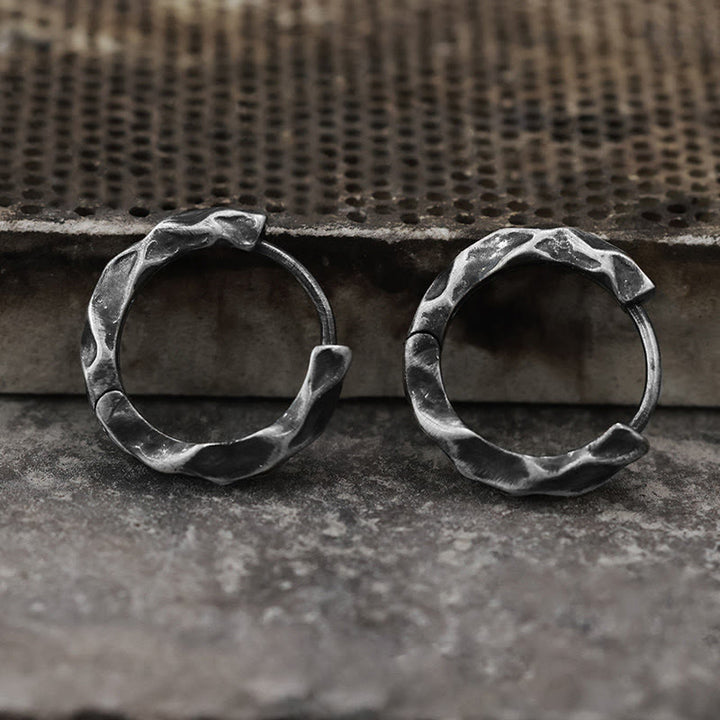 WorldNorse Handcrafted 925 Silver Hammered Rock Hoop Earrings - image 3