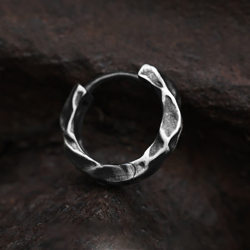 WorldNorse Handcrafted 925 Silver Hammered Rock Hoop Earrings - A Pair - image 0