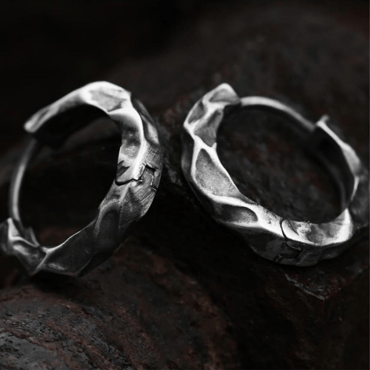 WorldNorse Handcrafted 925 Silver Hammered Rock Hoop Earrings - image 2