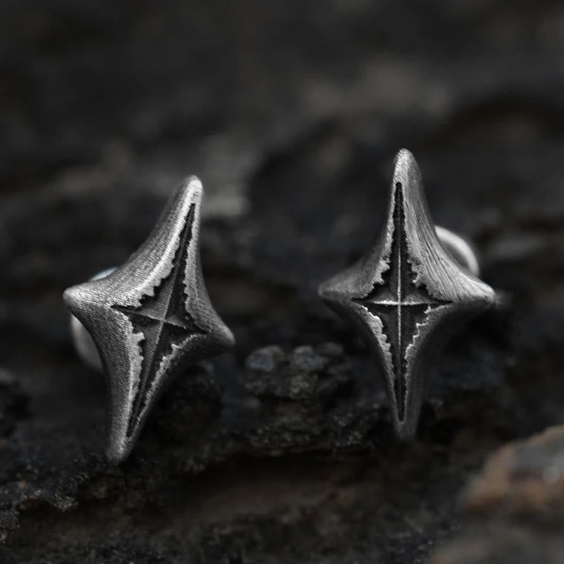WorldNorse Handcrafted 999 Silver Four Pointed Star Carved Earrings - image 2