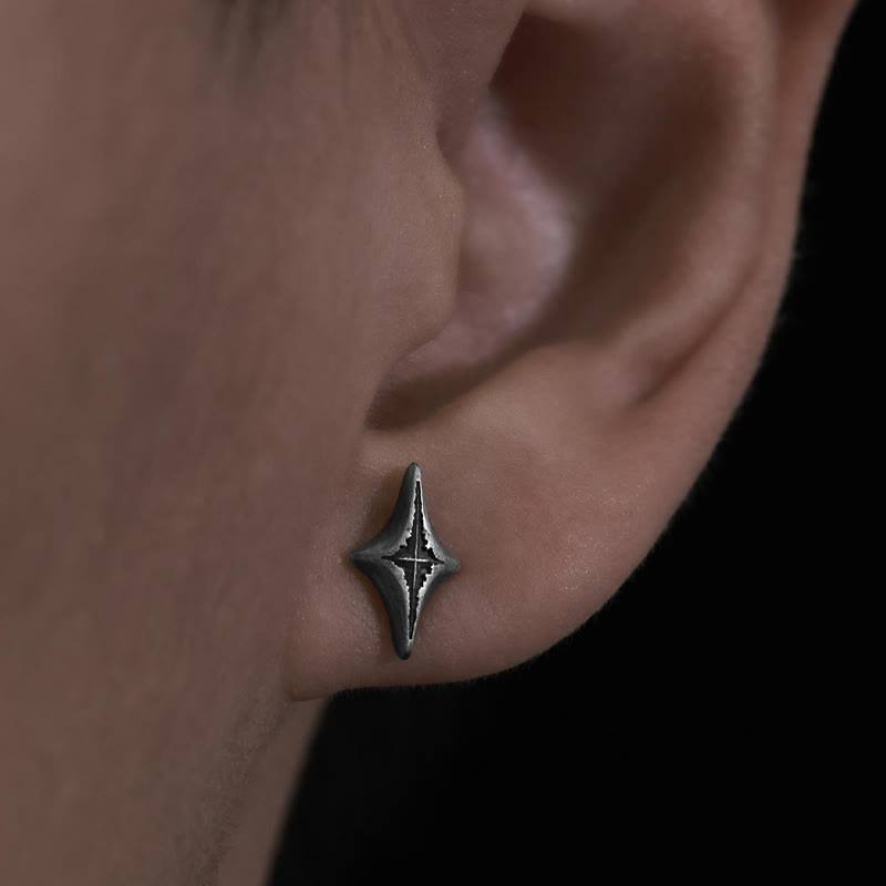 WorldNorse Handcrafted 999 Silver Four Pointed Star Carved Earrings - image 1
