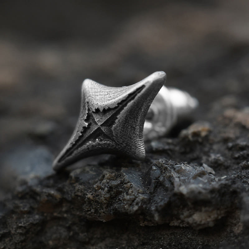 WorldNorse Handcrafted 999 Silver Four Pointed Star Carved Earrings - image 5