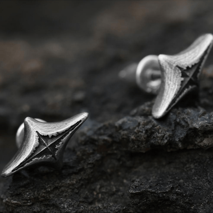WorldNorse Handcrafted 999 Silver Four Pointed Star Carved Earrings - image 3