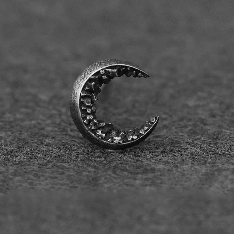 WorldNorse Handcrafted 999 Silver Fragmented Stone Crescent Earrings - Retro Black - image 1