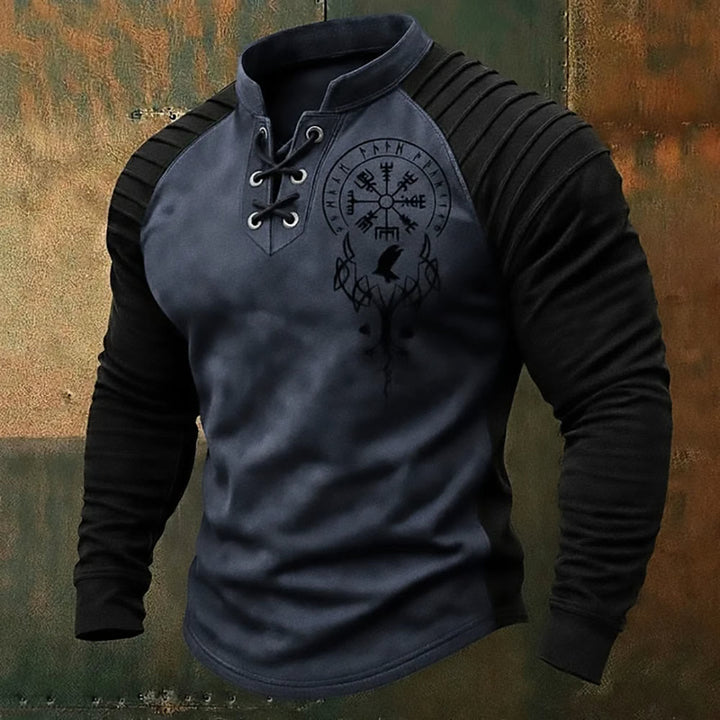 WorldNorse Yggdrasil Vegvisir Raven Lace-up Henley Shirt - Blue - US/UK/AU50，EU60 (5XL) - image 4