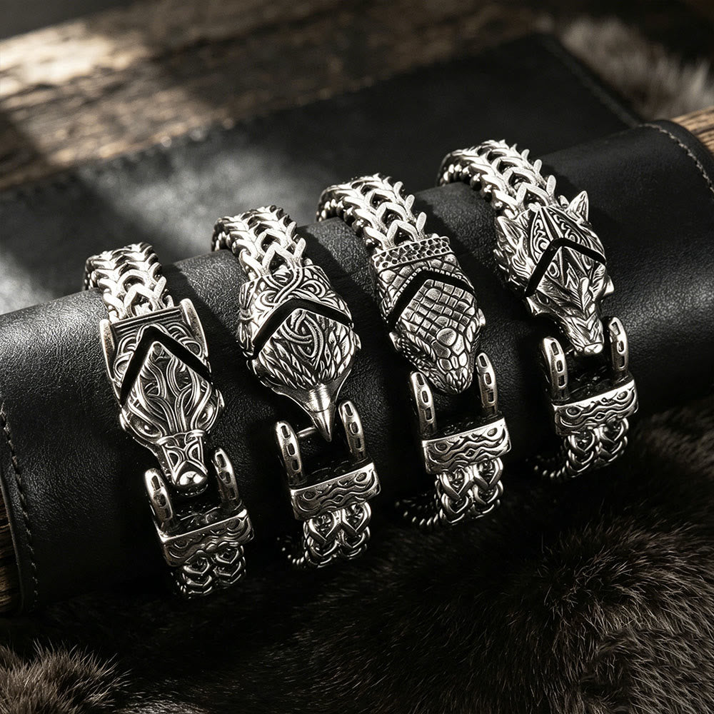 WorldNorse Punk Wolf With Raven Pattern Stainless Steel Bracelet - image 9
