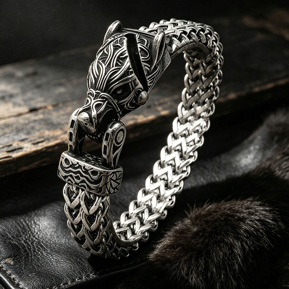 WorldNorse Punk Wolf With Raven Pattern Stainless Steel Bracelet - Wolf#B - 24cm - image 3