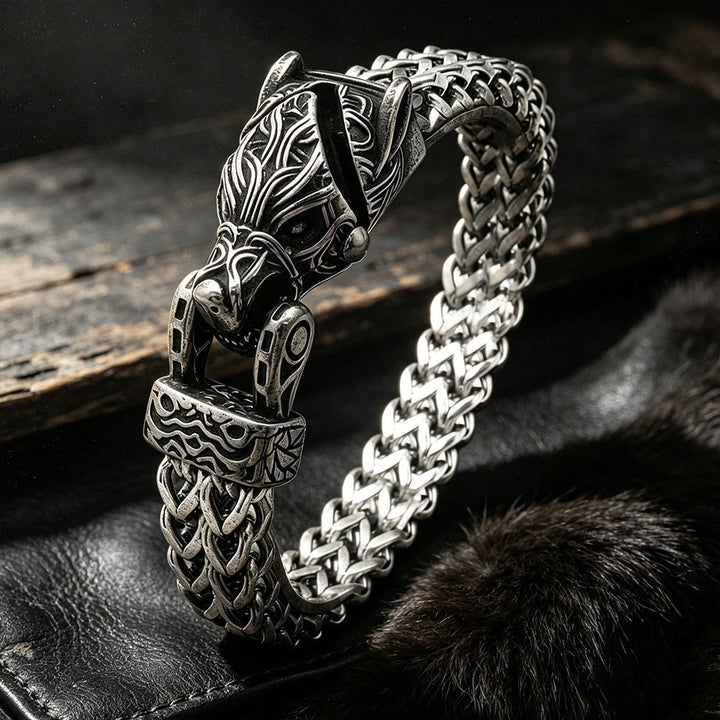 WorldNorse Punk Wolf With Raven Pattern Stainless Steel Bracelet - Wolf#B - 24cm - image 3