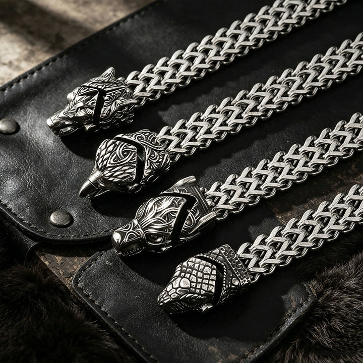 WorldNorse Punk Wolf With Raven Pattern Stainless Steel Bracelet - image 10