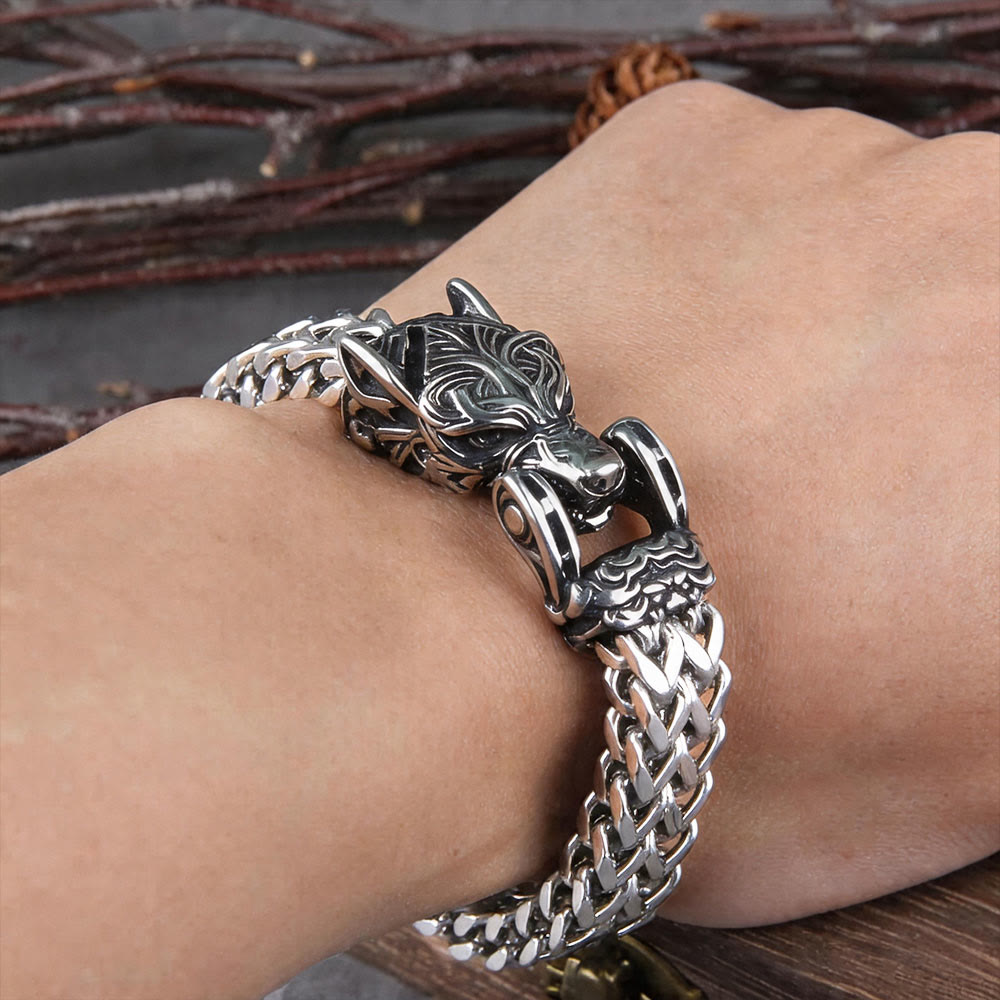 WorldNorse Punk Wolf With Raven Pattern Stainless Steel Bracelet - image 4