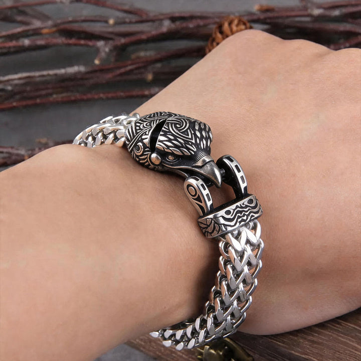 WorldNorse Punk Wolf With Raven Pattern Stainless Steel Bracelet - image 6
