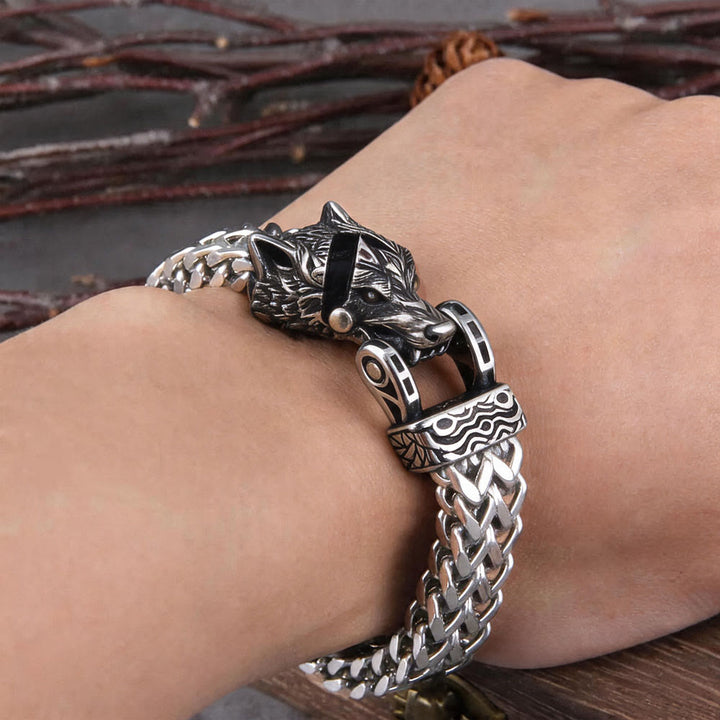 WorldNorse Punk Wolf With Raven Pattern Stainless Steel Bracelet - image 2