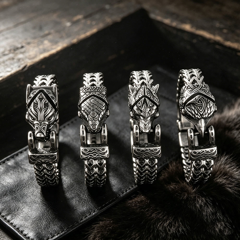 WorldNorse Punk Wolf With Raven Pattern Stainless Steel Bracelet - image 0