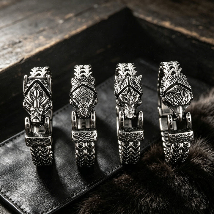 WorldNorse Punk Wolf With Raven Pattern Stainless Steel Bracelet - image 0