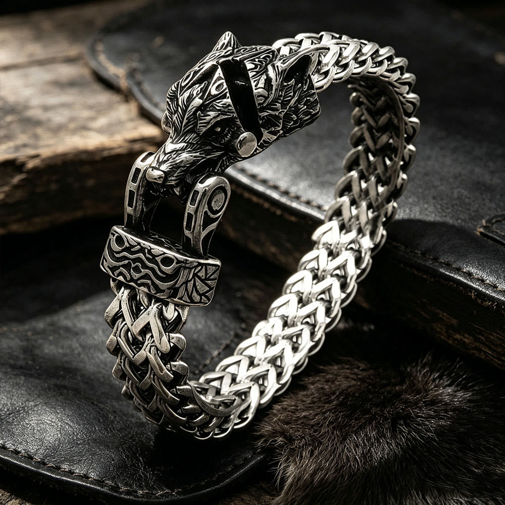 WorldNorse Punk Wolf With Raven Pattern Stainless Steel Bracelet - Wolf#A - 24cm - image 1