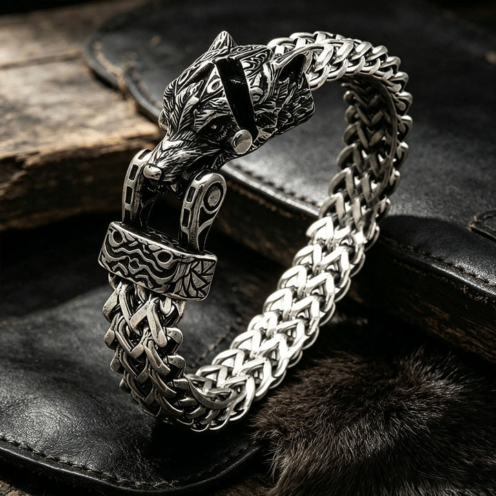 WorldNorse Punk Wolf With Raven Pattern Stainless Steel Bracelet - Wolf#A - 24cm - image 1