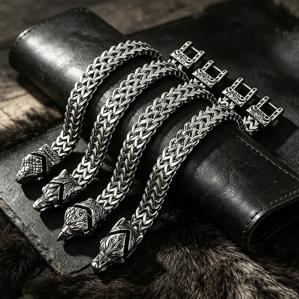WorldNorse Punk Wolf With Raven Pattern Stainless Steel Bracelet - image 11
