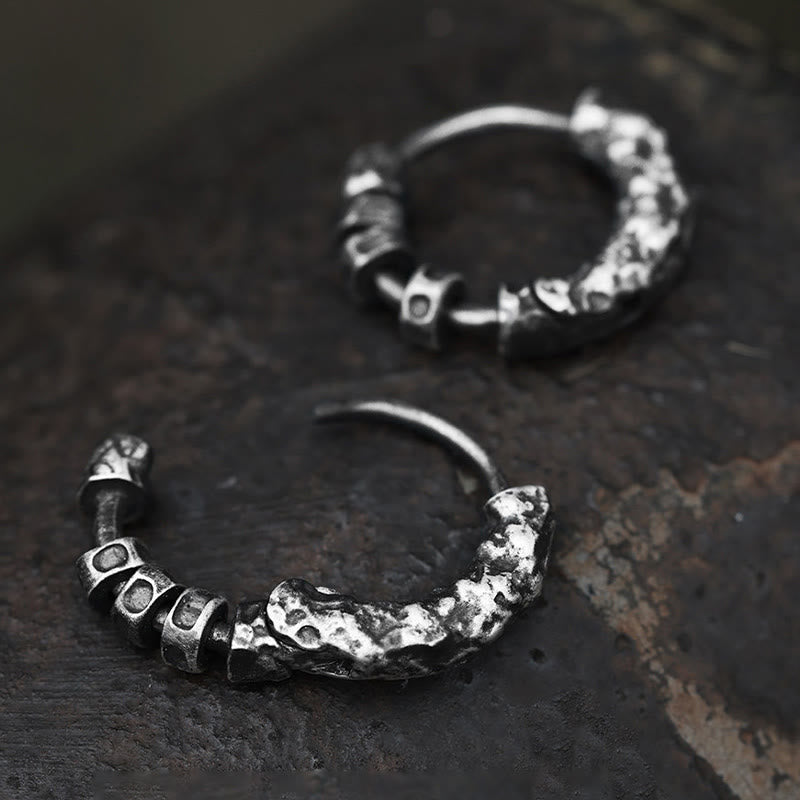 WorldNorse Handcrafted 999 Silver Hammered Rugged Ring Earrings - A Pair - image 0