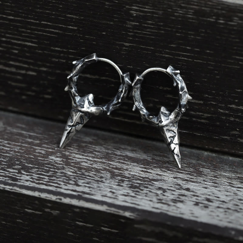 WorldNorse Handcrafted 925 Silver Thorn Spike Hoop Earrings - A Pair - image 0