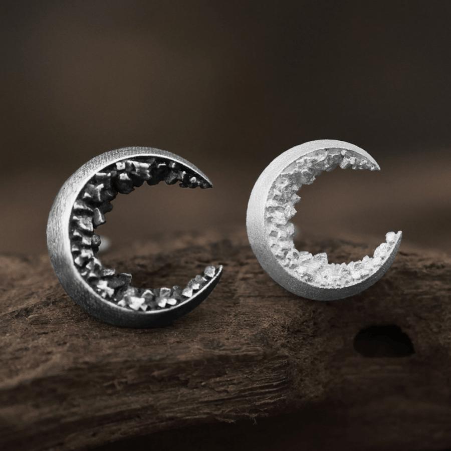 WorldNorse Handcrafted 999 Silver Fragmented Stone Crescent Earrings - image 0