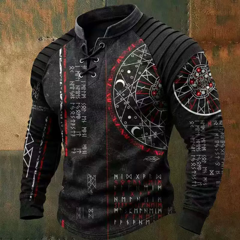 WorldNorse Viking Rune Astrological Chart Lace-up Henley Shirt - US/UK/AU50，EU60 (5XL) - image 0