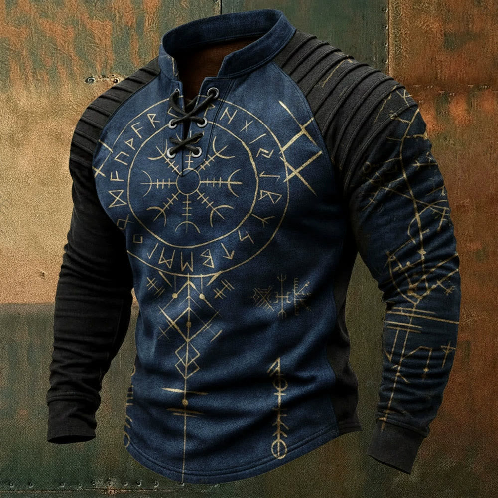 WorldNorse Nordic Helm of Awe Circle Rune Lace-up Henley Shirt - US/UK/AU50，EU60 (5XL) - image 0
