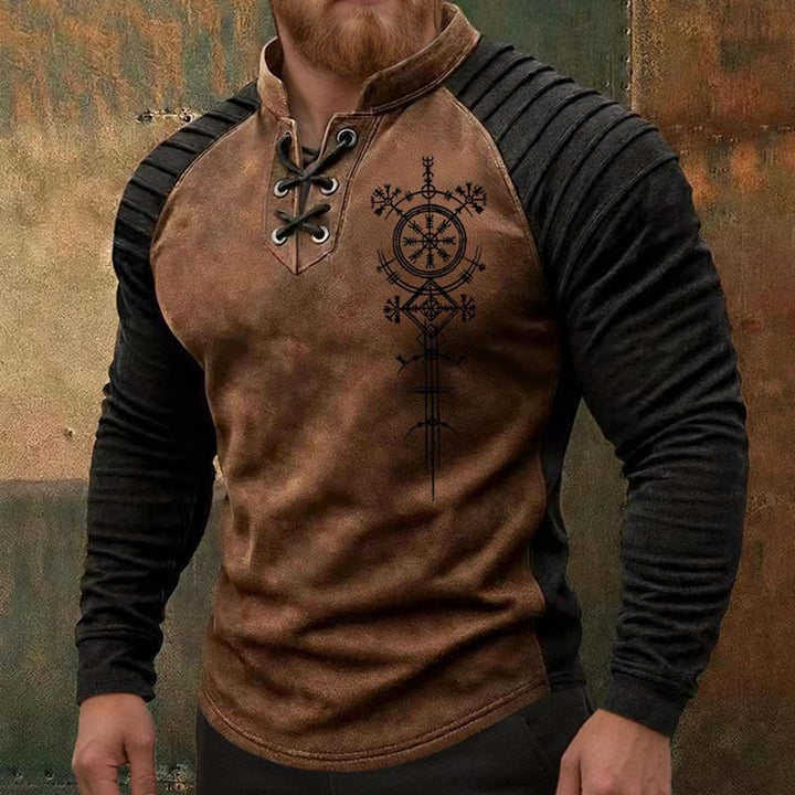 WorldNorse Ancient Norse Vegvisir Helm of Awe Lace-up Henley Shirt - image 3