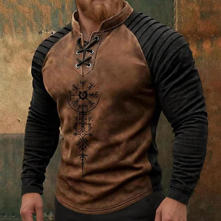 WorldNorse Ancient Norse Vegvisir Triskelion Lace-up Henley Shirt - image 3