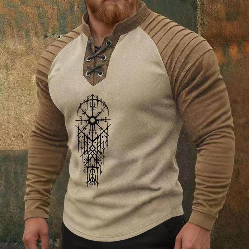 WorldNorse Viking Vegvisir Symmetrical Bramble Lace-up Henley Shirt - image 1
